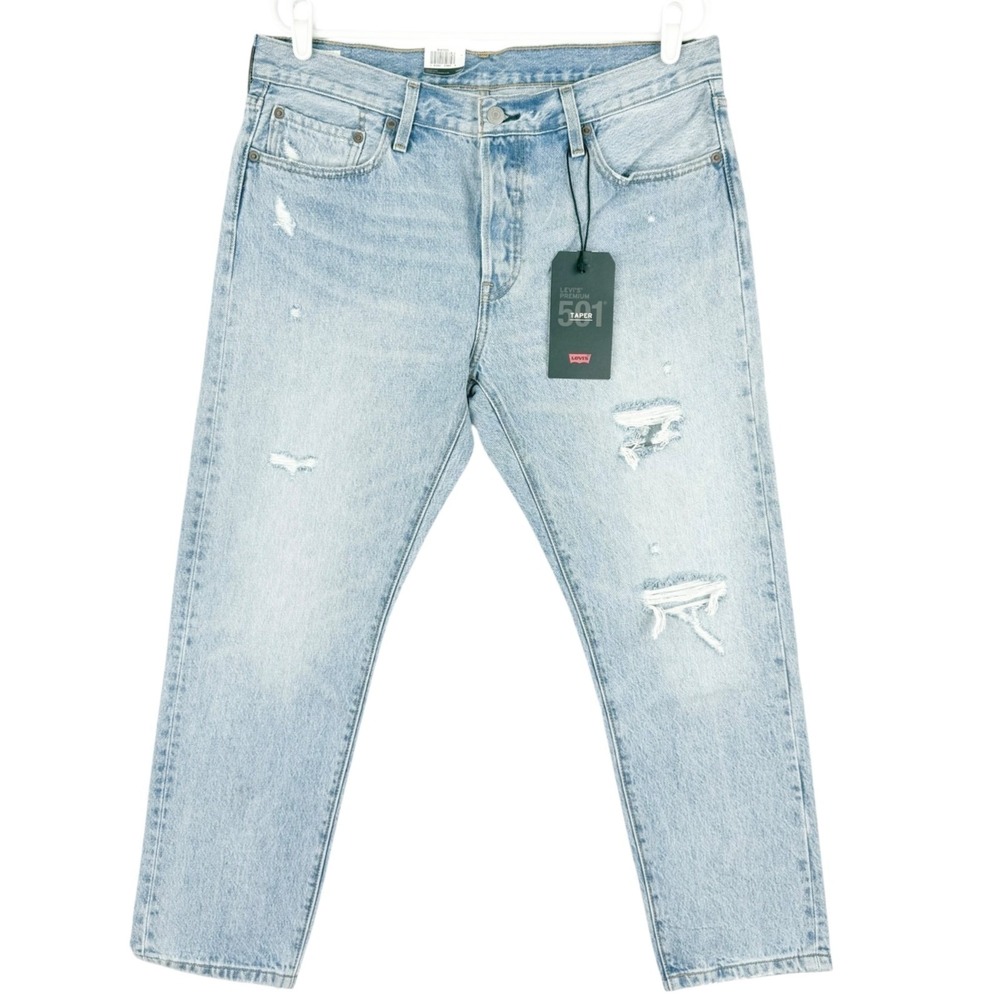 Levis Premium 501 Women's Distressed Mid Rise Tapered Blue Denim Jeans 32x28 NWT